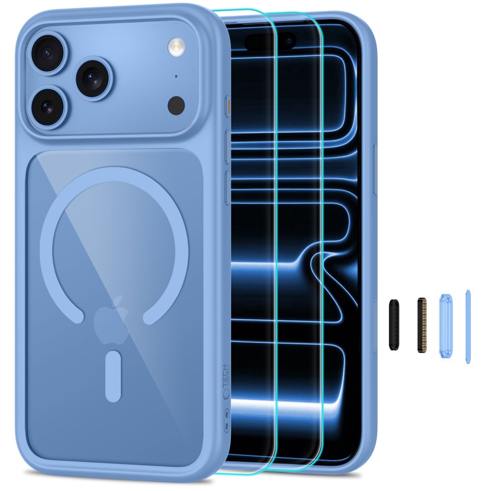 Tech-Protect MagOne CC MagSafe dėklas + grūdinti stikli 2-pakuotė skirta iPhone 18 Pro Max / 17 Pro Max - skaidri mėlyna...