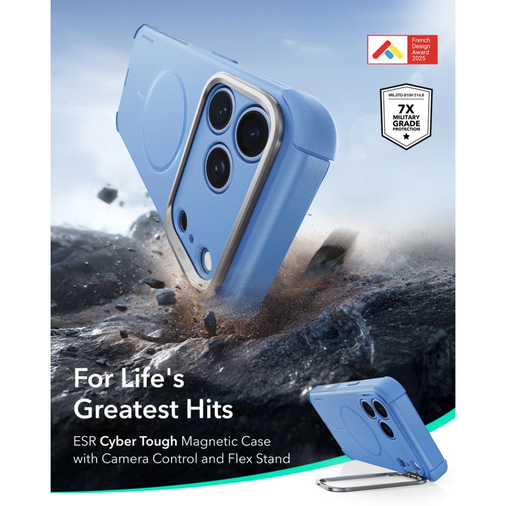 ESR Cyber Tough Kickstand MagSafe dėklas iPhone 18 Pro Max / 17 Pro Max - Šviesiai mėlynas -- iPhone 18 Pro Max / iPhone...