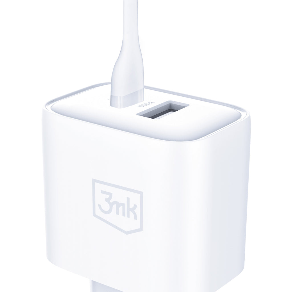 Sieninis ikroviklis 3mk DualCharge 20W PD3.0 QC 3.0 PPS USB 1A1C - Baltas -- Cell phone chargers