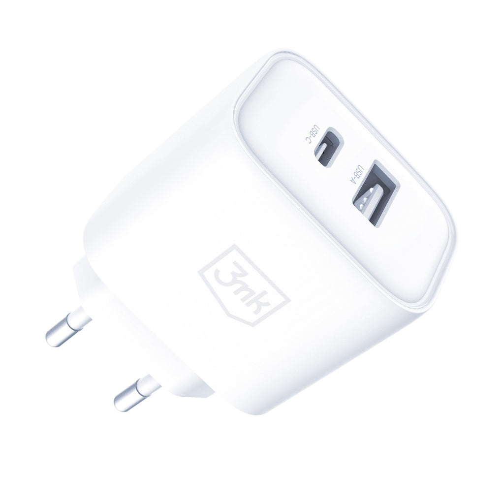 Sieninis ikroviklis 3mk DualCharge 20W PD3.0 QC 3.0 PPS USB 1A1C - Baltas -- Cell phone chargers