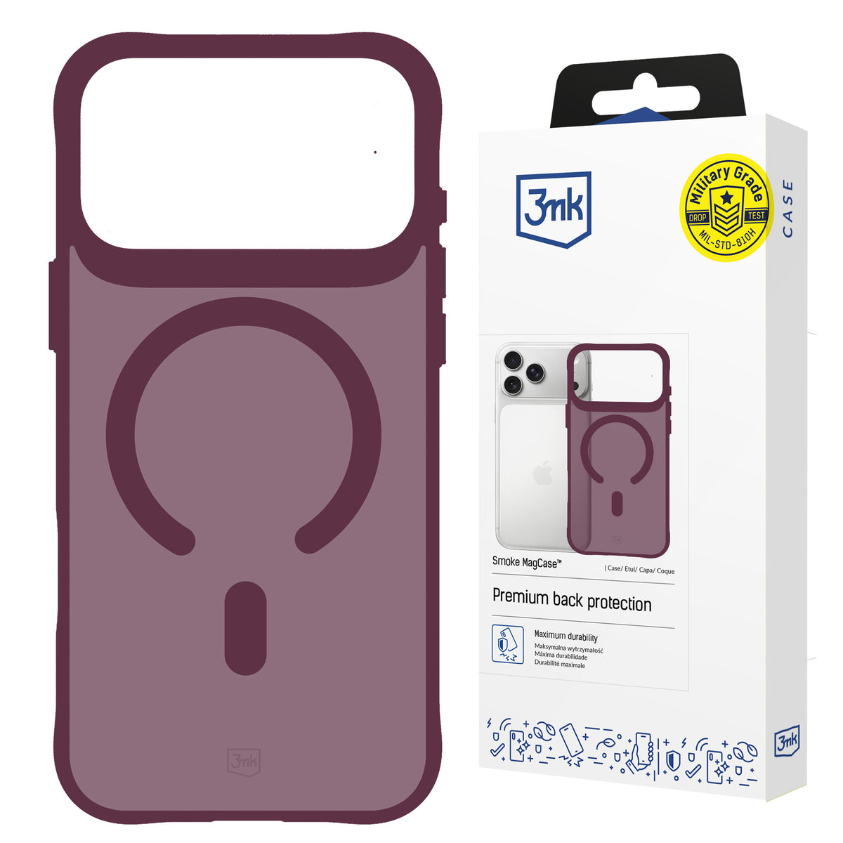 Dėklas 3mk Smoke MagCase, skirtas iPhone 18 Pro / 17 Pro - bordo -- iPhone 18 Pro / iPhone 17 Pro
