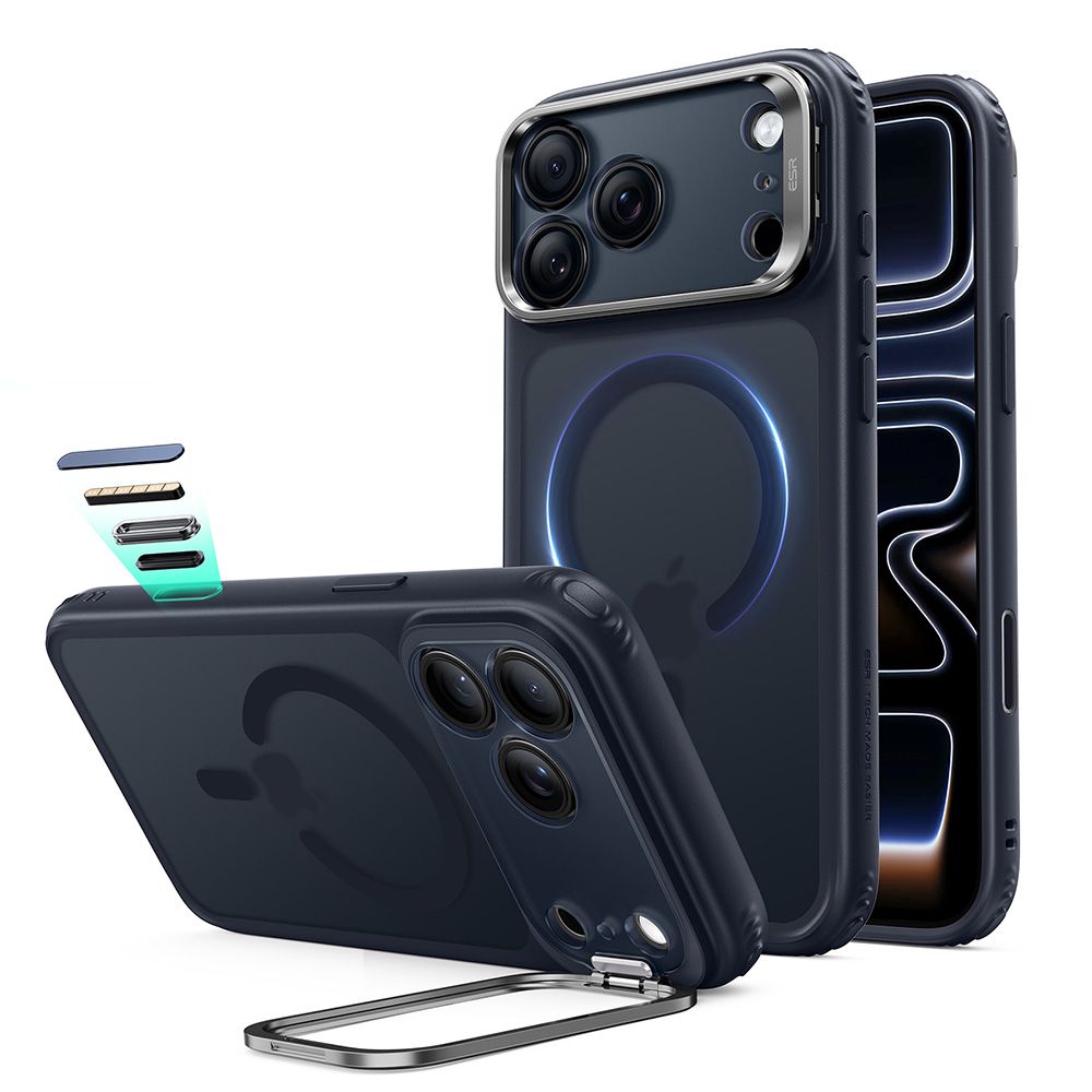 ESR Classic Hybrid Kickstand MagSafe dėklas iPhone 18 Pro / 17 Pro - mėlyna -- iPhone 18 Pro / iPhone 17 Pro