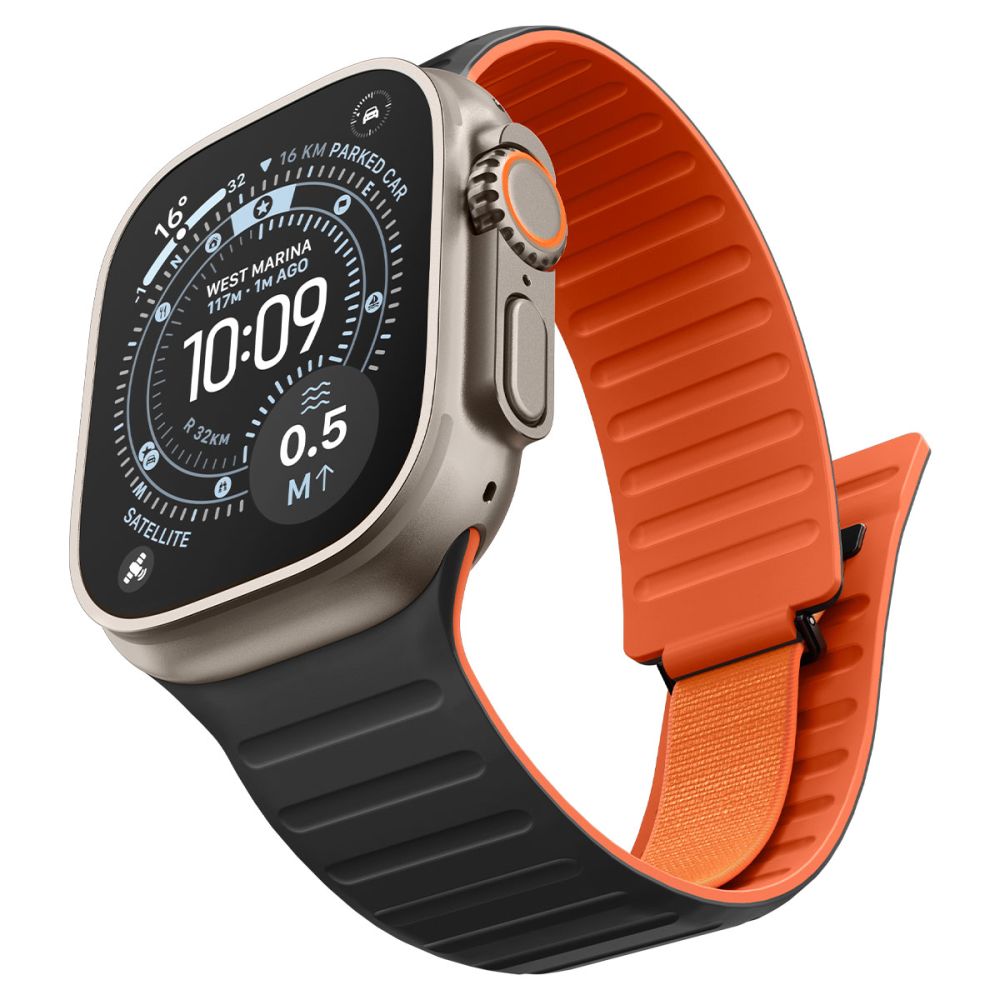 Spigen Athlex Air M dirželis Apple Watch 44/45/46/49 mm – juodas ir oranžinis -- Apple Watch 44mm / Apple Watch 45mm /...