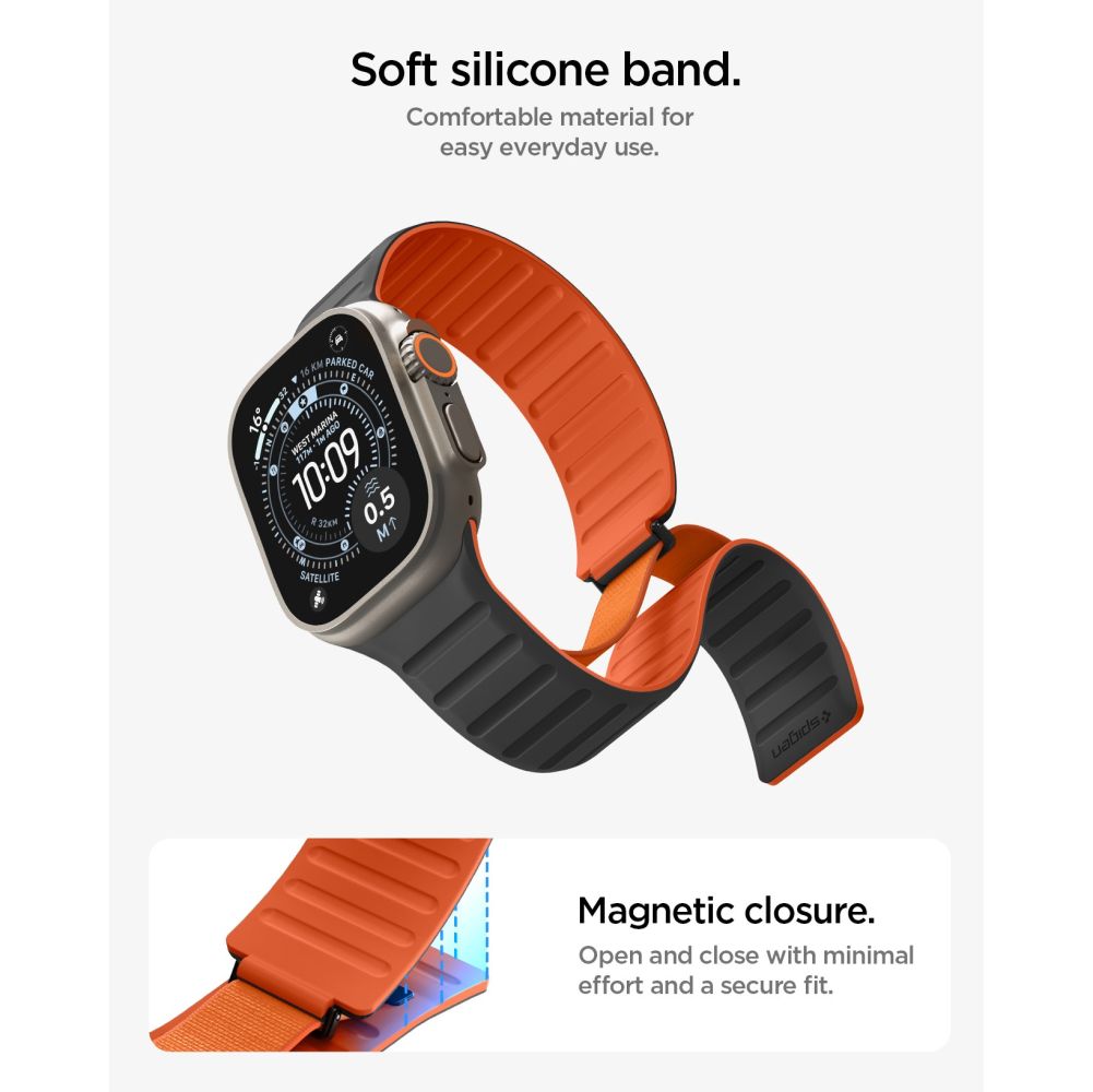 Spigen Athlex Air M dirželis Apple Watch 44/45/46/49 mm – juodas ir oranžinis -- Apple Watch 44mm / Apple Watch 45mm /...