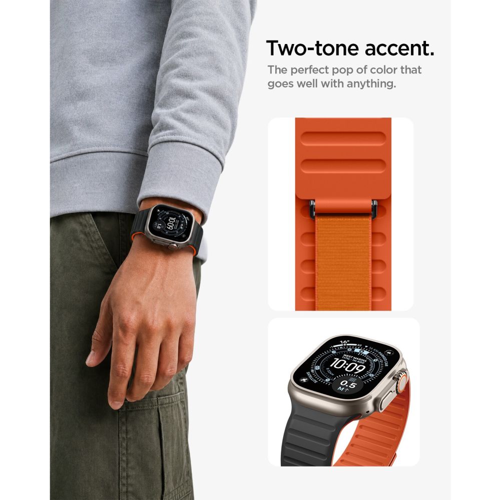 Spigen Athlex Air M dirželis Apple Watch 44/45/46/49 mm – juodas ir oranžinis -- Apple Watch 44mm / Apple Watch 45mm /...
