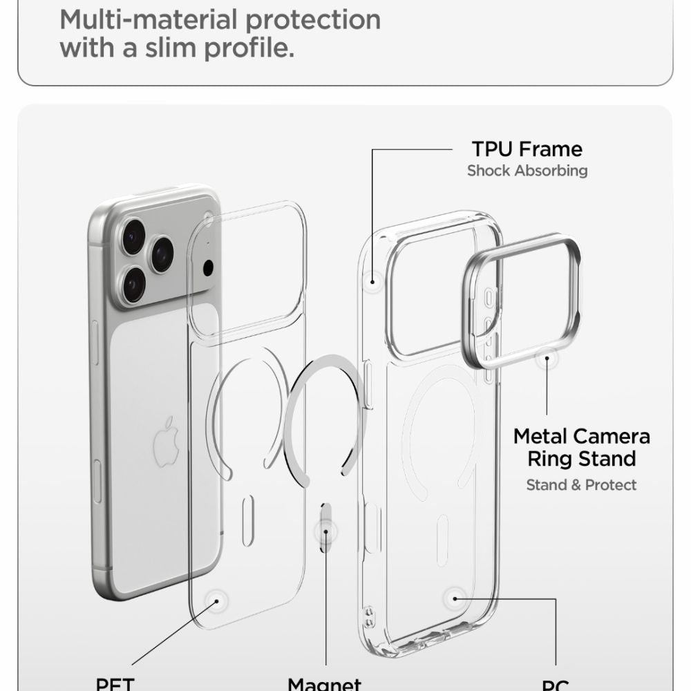 Spigen Ultra Hybrid Optik S MagSafe dėklas iPhone 18 Pro Max / 17 Pro Max - skaidrus sidabrinis -- iPhone 18 Pro Max /...