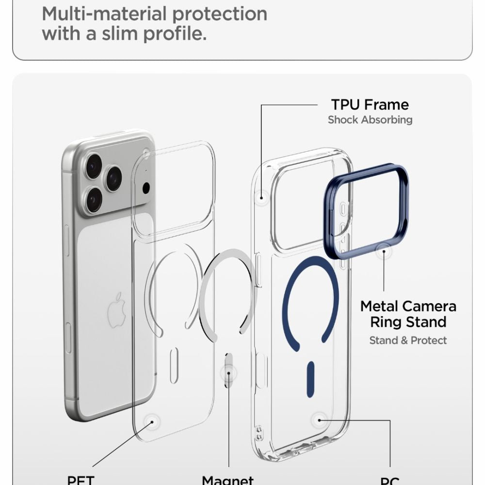 Spigen Ultra Hybrid Optik S MagSafe Case for iPhone 18 Pro Max / 17 Pro Max - Skaidri Tamsiai Mėlyna -- iPhone 18 Pro Max...
