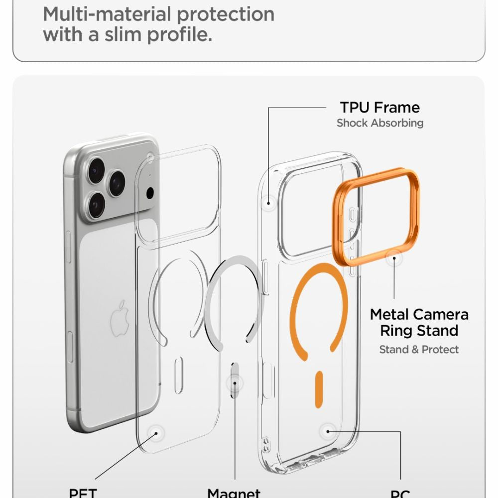 Spigen Ultra Hybrid Optik S MagSafe dėklas iPhone 18 Pro Max / 17 Pro Max - Skaidrus Oranžinis -- iPhone 18 Pro Max /...