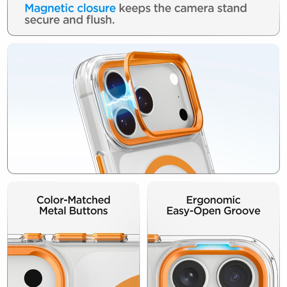 Spigen Ultra Hybrid Optik S MagSafe dėklas iPhone 18 Pro / 17 Pro - Skaidrus Oranžinis -- iPhone 18 Pro / iPhone 17 Pro