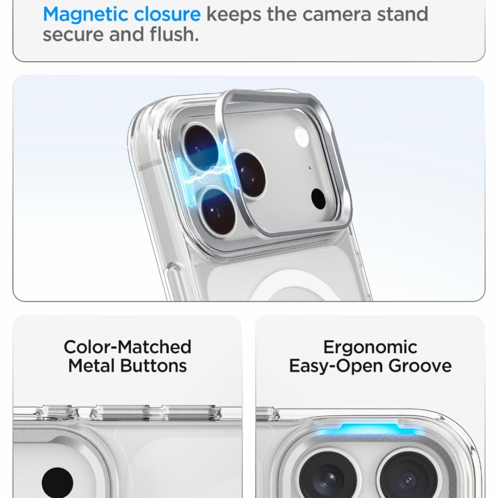 Spigen Ultra Hybrid Optik S MagSafe dėklas iPhone 18 Pro / 17 Pro - Skaidrus Sidabrinis -- iPhone 18 Pro / iPhone 17 Pro