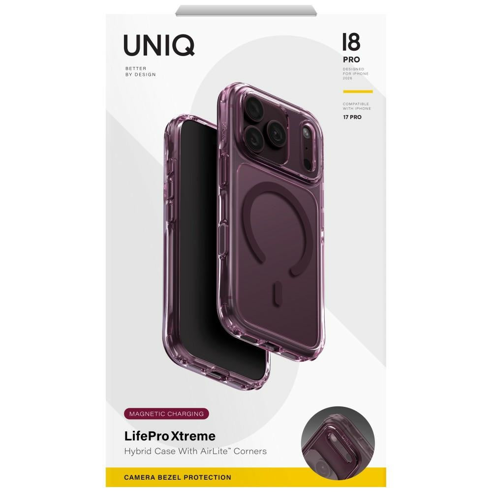 Uniq LifePro Xtreme Magclick Charging dėklas skirtas iPhone 18 Pro / 17 Pro – Skaidrus Burgundo raudvas -- iPhone 18 Pro...