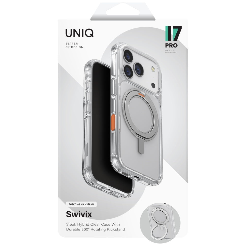 Uniq Swivix 360 besisukantis atraminis dėklas iPhone 17 Pro - Skaidrus -- iPhone 17 Pro