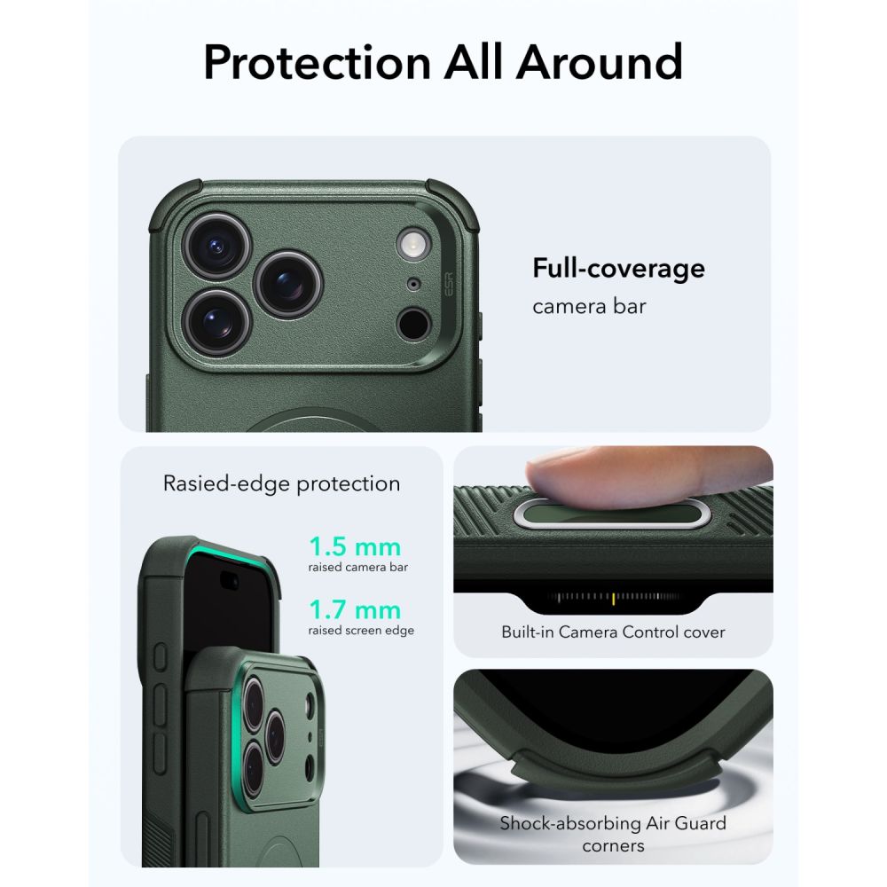 ESR Cyber Tough MagSafe dėklas iPhone 18 Pro Max / 17 Pro Max - žalias -- iPhone 18 Pro Max / iPhone 17 Pro Max