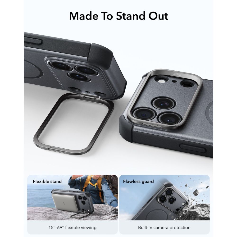 ESR Cyber Tough Kickstand MagSafe dėklas iPhone 18 Pro Max / 17 Pro Max - pilkas -- iPhone 18 Pro Max / iPhone 17 Pro Max