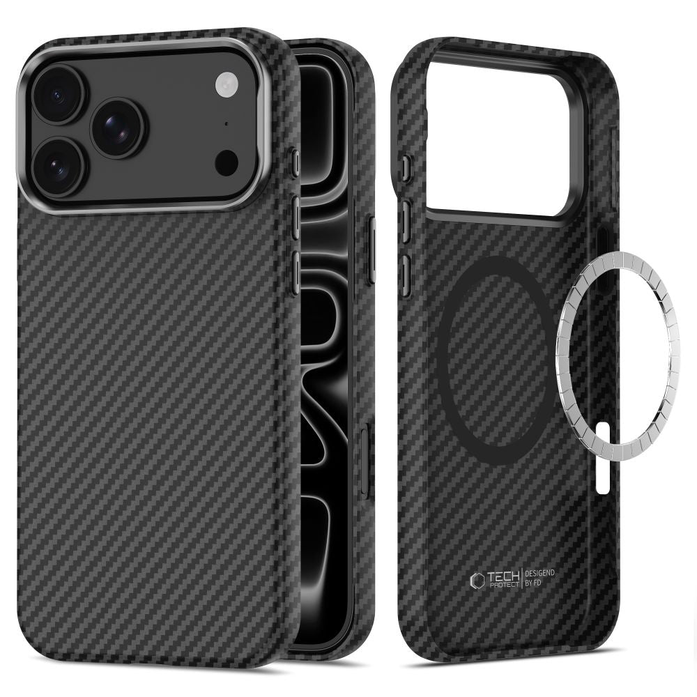 Tech-Protect Ion Carbon MagSafe dėklas iPhone 18 Pro / 17 Pro - juoda ir sidabrinė -- iPhone 18 Pro / iPhone 17 Pro
