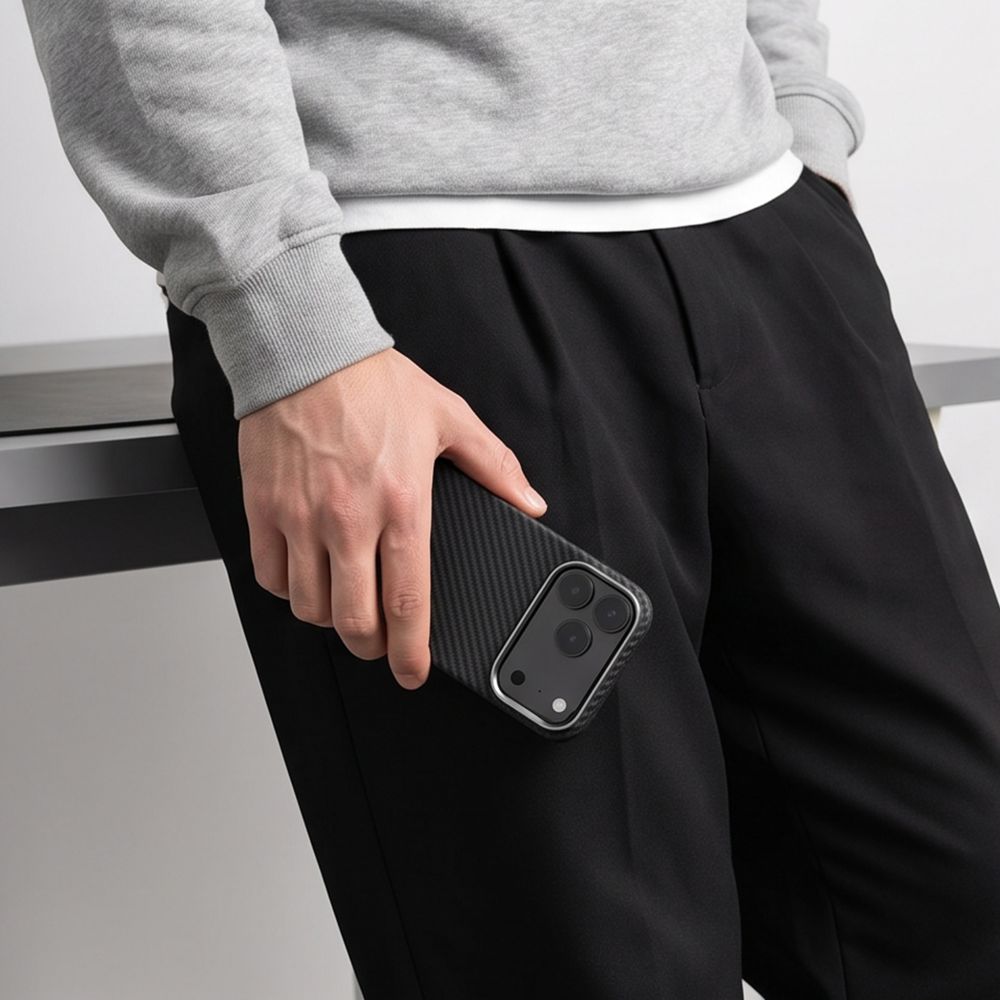 Tech-Protect Ion Carbon MagSafe dėklas iPhone 18 Pro / 17 Pro - juoda ir sidabrinė -- iPhone 18 Pro / iPhone 17 Pro