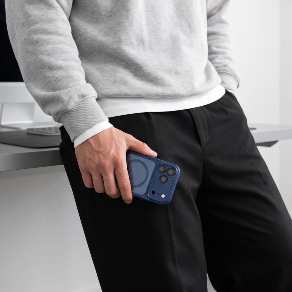 Tech-Protect MagPeak MagSafe CC dėklas iPhone 18 Pro / 17 Pro - skaidri tamsiai mėlyna -- iPhone 18 Pro / iPhone 17 Pro