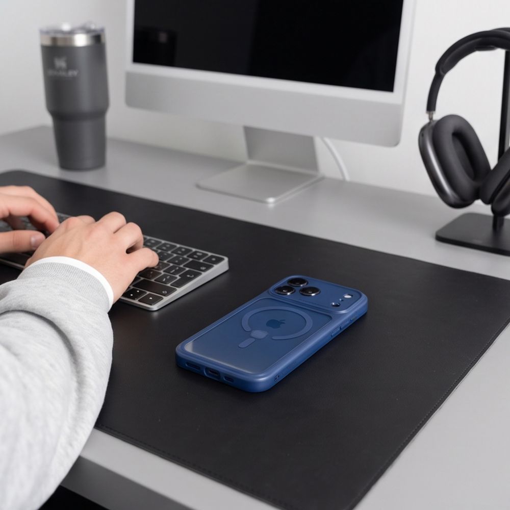 Tech-Protect MagPeak MagSafe CC dėklas iPhone 18 Pro / 17 Pro - skaidri tamsiai mėlyna -- iPhone 18 Pro / iPhone 17 Pro