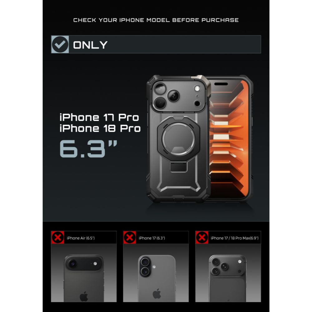 Supcase UB Grip Mag MagSafe dėklas iPhone 18 Pro / 17 Pro - juoda -- iPhone 18 Pro / iPhone 17 Pro
