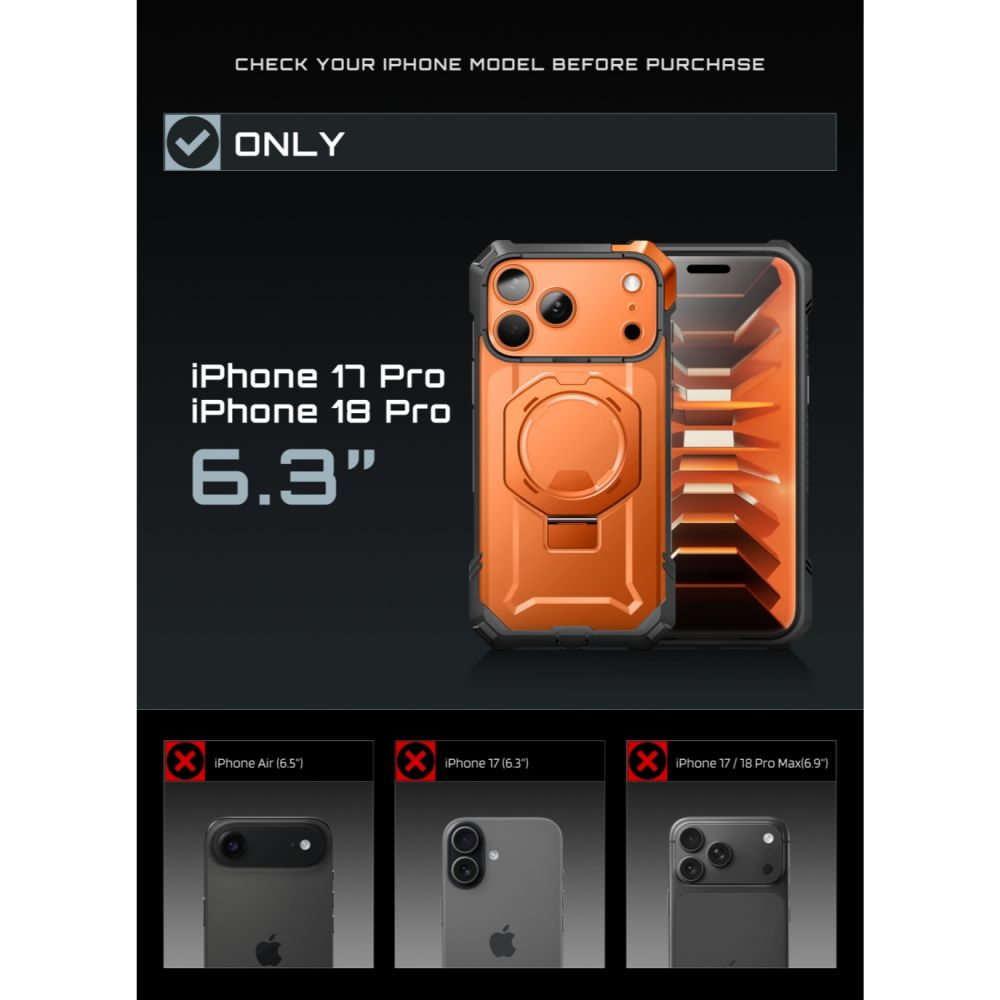 Supcase UB Grip Mag MagSafe dėklas iPhone 18 Pro / 17 Pro - Oranžinė -- iPhone 18 Pro / iPhone 17 Pro