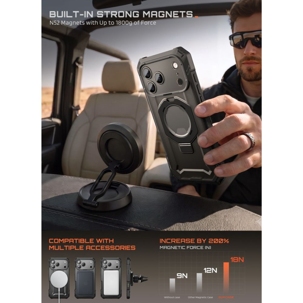 Supcase Grip Pro Mag MagSafe dėklas iPhone 18 Pro / 17 Pro - Juodas -- iPhone 18 Pro / iPhone 17 Pro