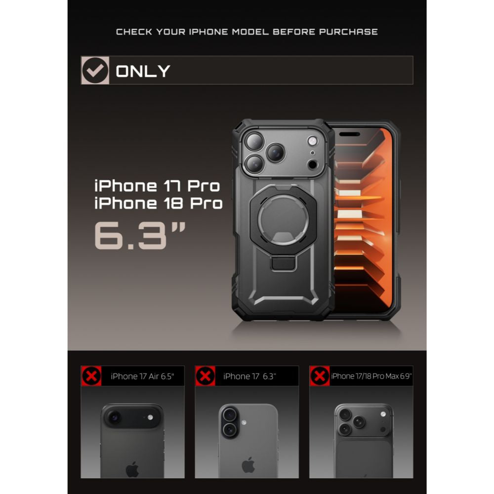 Supcase Grip Pro Mag MagSafe dėklas iPhone 18 Pro / 17 Pro - Juodas -- iPhone 18 Pro / iPhone 17 Pro