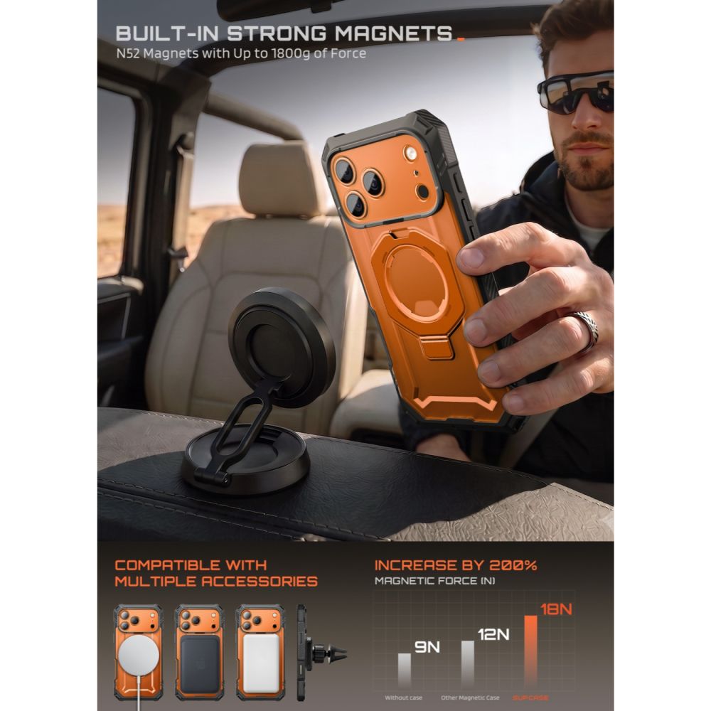 Supcase Grip Pro Mag MagSafe dėklas iPhone 18 Pro / 17 Pro - Oranžinė -- iPhone 18 Pro / iPhone 17 Pro