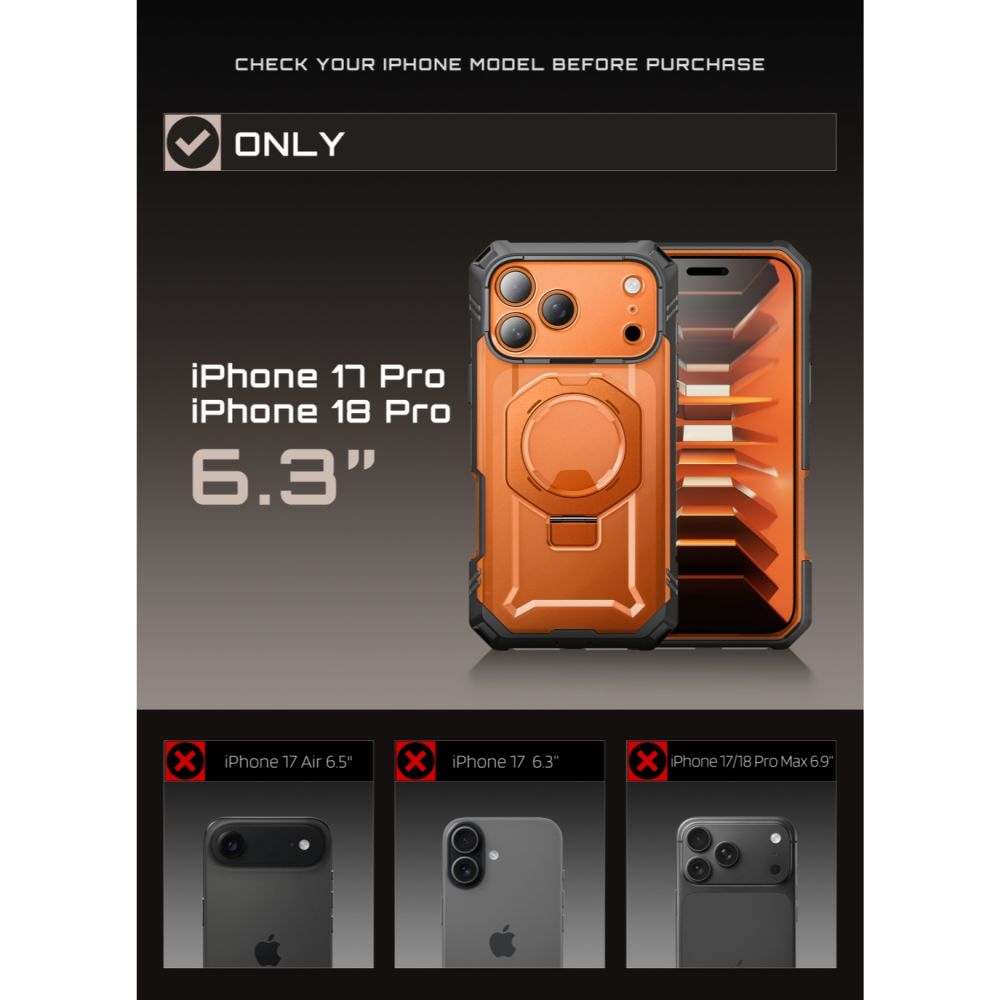 Supcase Grip Pro Mag MagSafe dėklas iPhone 18 Pro / 17 Pro - Oranžinė -- iPhone 18 Pro / iPhone 17 Pro