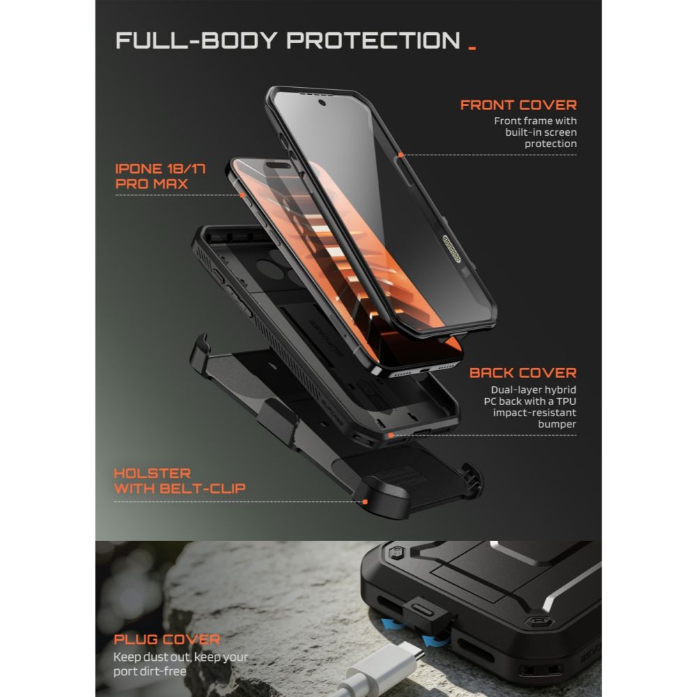 Supcase Unicorn Beetle Pro dėklas iPhone 18 Pro Max / 17 Pro Max - Juoda -- iPhone 18 Pro Max / iPhone 17 Pro Max