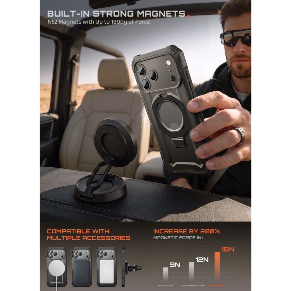 Supcase Grip Pro Mag MagSafe dėklas iPhone 18 Pro Max / 17 Pro Max - Juoda -- iPhone 18 Pro Max / iPhone 17 Pro Max