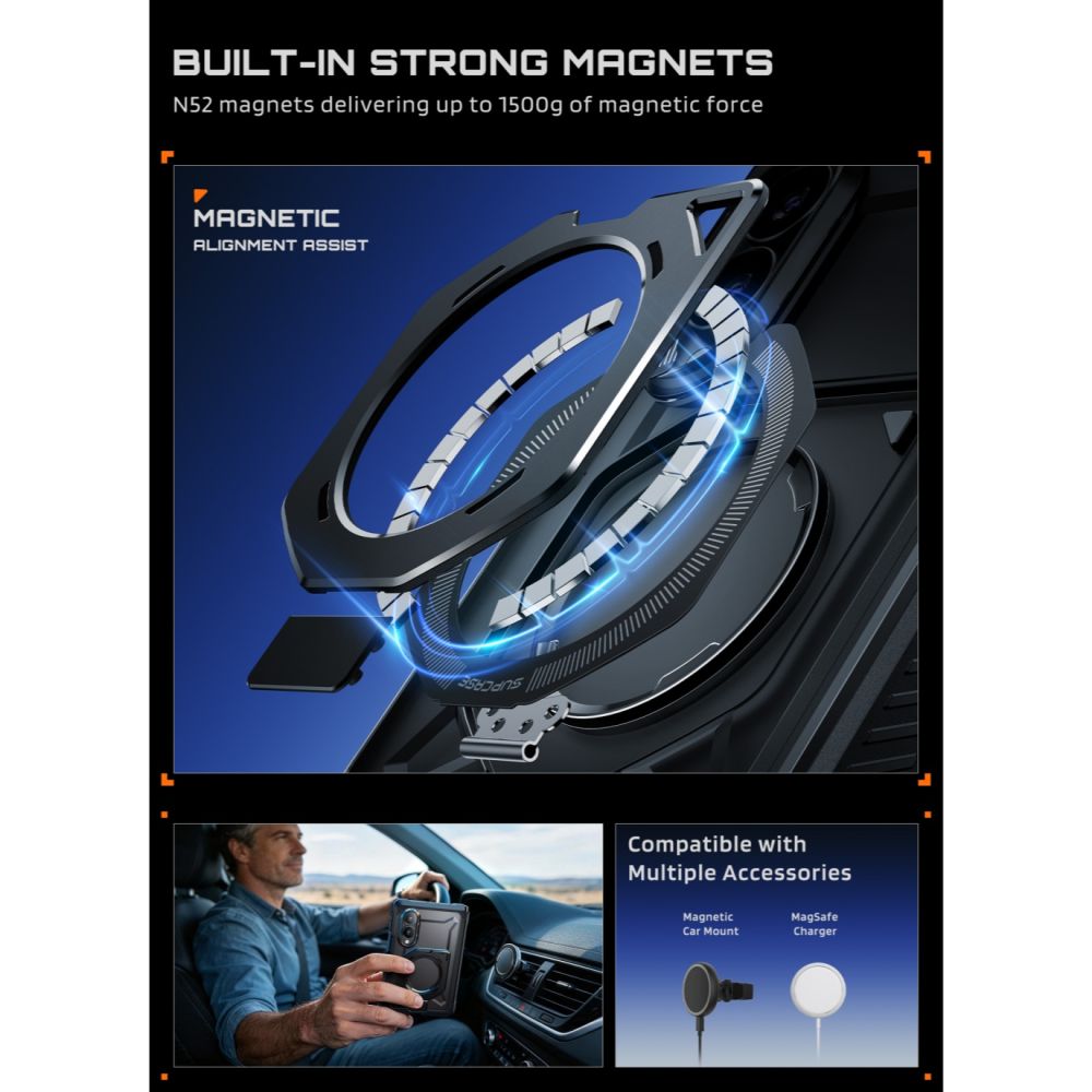 Supcase UB Grip Mag MagSafe privatumo dėklas Samsung Galaxy Z Fold 8 - juodas -- Samsung Galaxy Z Fold 8