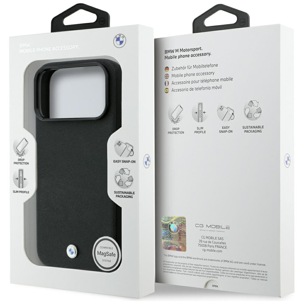 BMW Kevlar Metal Logo MagSafe dėklas skirtas iPhone 18 Pro / 17 Pro - Juoda -- iPhone 18 Pro / iPhone 17 Pro
