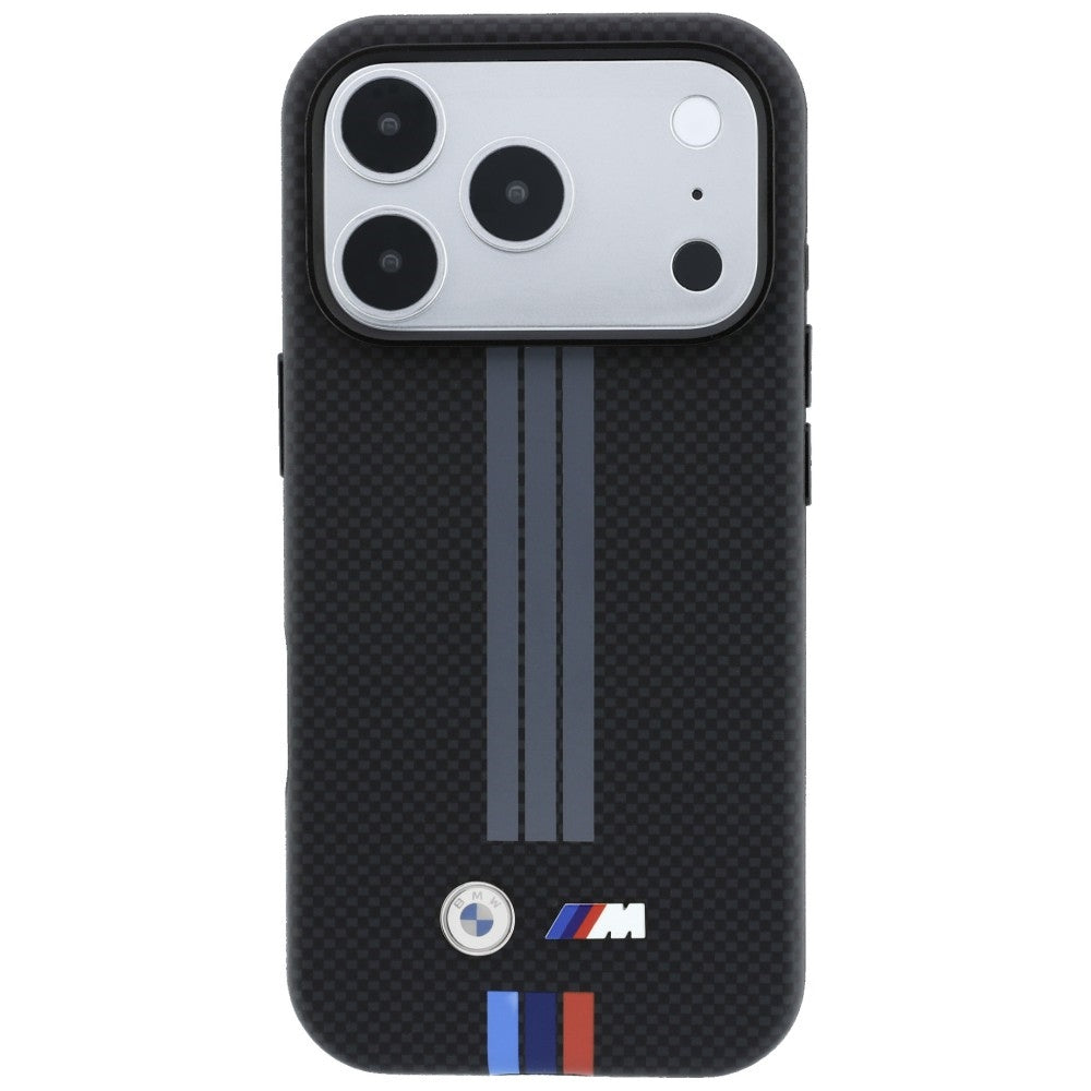 BMW M Quadrille Kevlar Anthracite & Tricolor Print Lines MagSafe dėklas skirtas iPhone 18 Pro Max / 17 Pro Max - Juoda --...