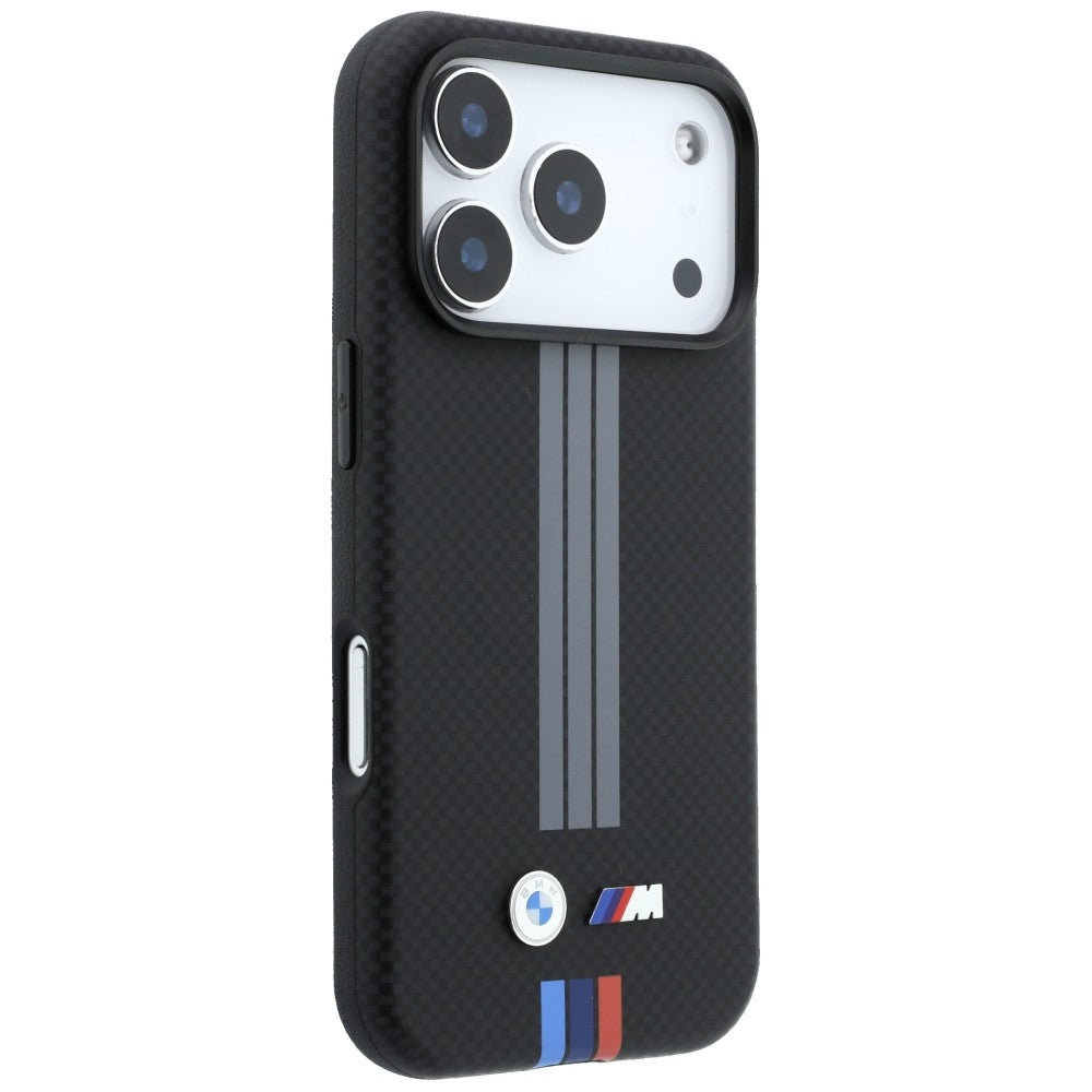 BMW M Quadrille Kevlar Anthracite & Tricolor Print Lines MagSafe dėklas skirtas iPhone 18 Pro Max / 17 Pro Max - Juoda --...