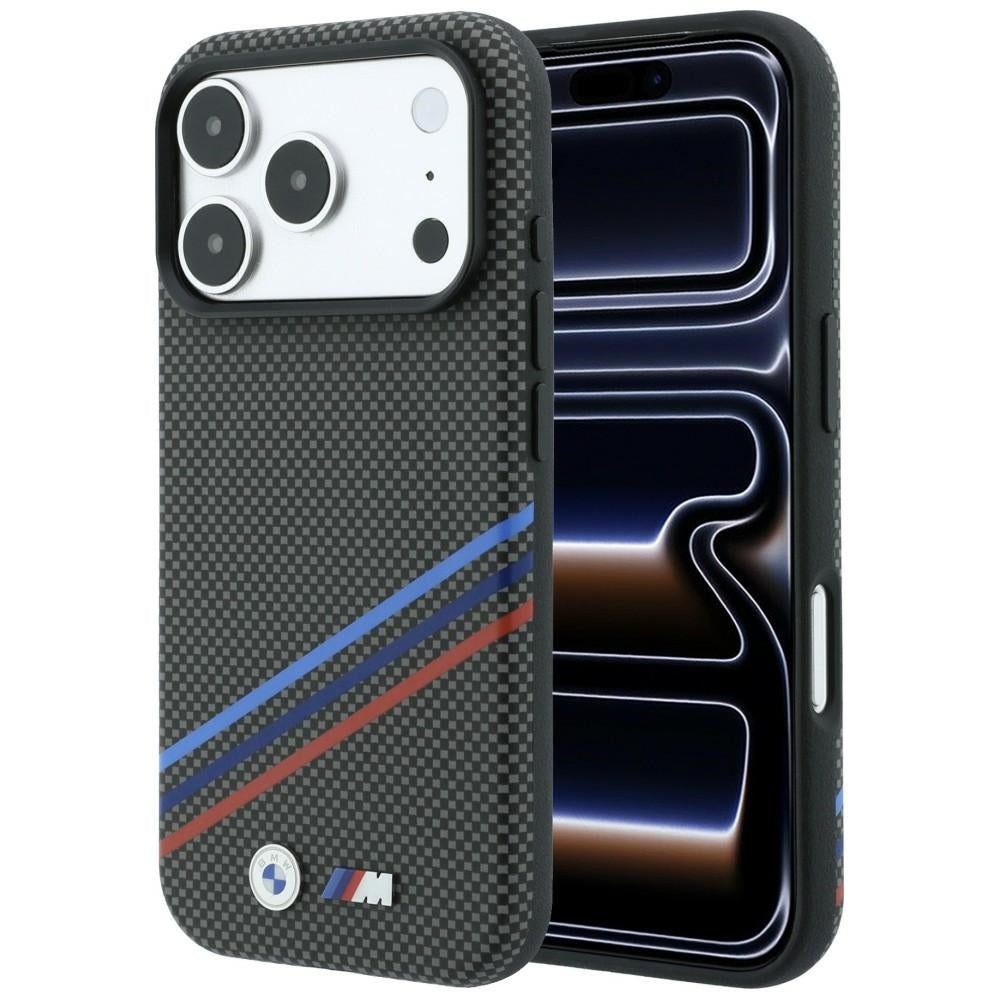 BMW M Quadrille Kevlar Print Tricolor Lines & Metal Logo MagSafe dėklas skirtas iPhone 18 Pro / 17 Pro - Tamsiai pilka --...