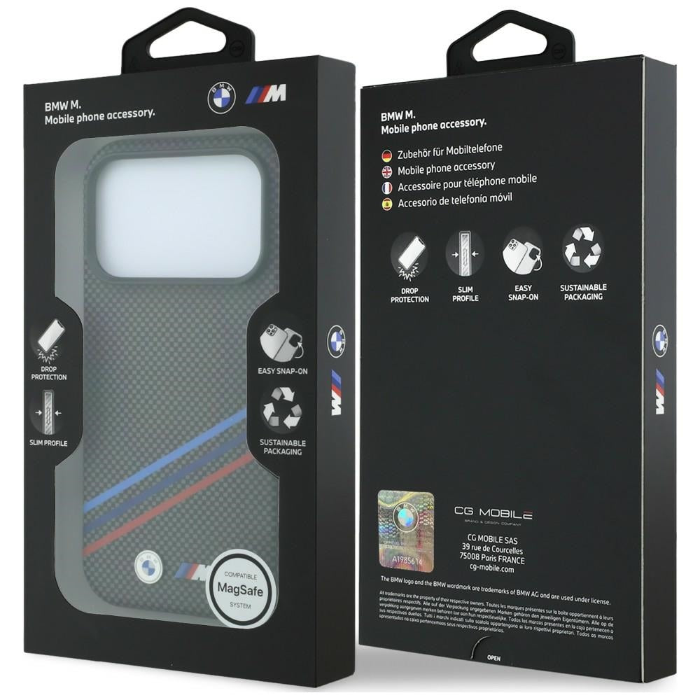 BMW M Quadrille Kevlar Print Tricolor Lines & Metal Logo MagSafe dėklas skirtas iPhone 18 Pro / 17 Pro - Tamsiai pilka --...
