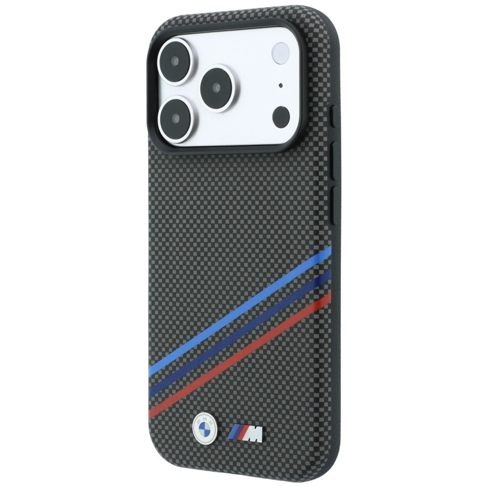 BMW M Quadrille Kevlar Print Tricolor Lines & Metal Logo MagSafe dėklas skirtas iPhone 18 Pro Max / 17 Pro Max - Tamsiai...