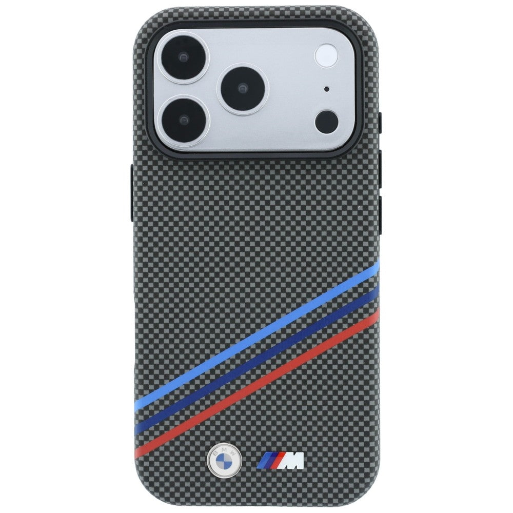 BMW M Quadrille Kevlar Print Tricolor Lines & Metal Logo MagSafe dėklas skirtas iPhone 18 Pro Max / 17 Pro Max - Tamsiai...