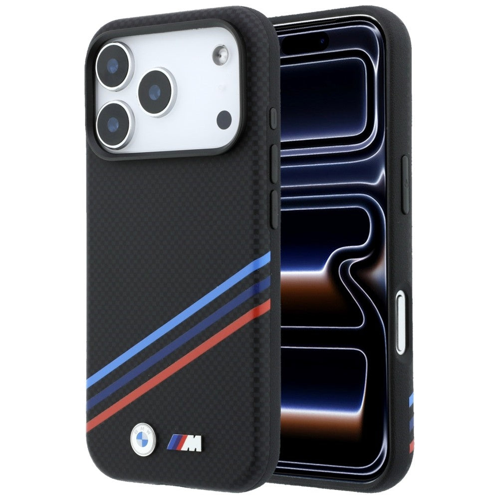 BMW M Quadrille Kevlar Print Tricolor Lines & Metal Logo MagSafe dėklas iPhone 18 Pro / 17 Pro - juoda -- iPhone 18 Pro /...