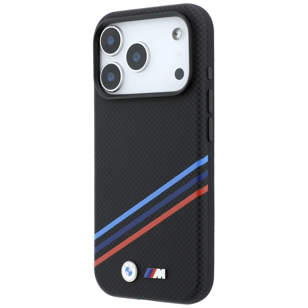 BMW M Quadrille Kevlar Print Tricolor Lines & Metal Logo MagSafe dėklas iPhone 18 Pro / 17 Pro - juoda -- iPhone 18 Pro /...
