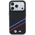 BMW M Quadrille Kevlar Print Tricolor Lines & Metal Logo MagSafe dėklas iPhone 18 Pro / 17 Pro - juoda -- iPhone 18 Pro /...