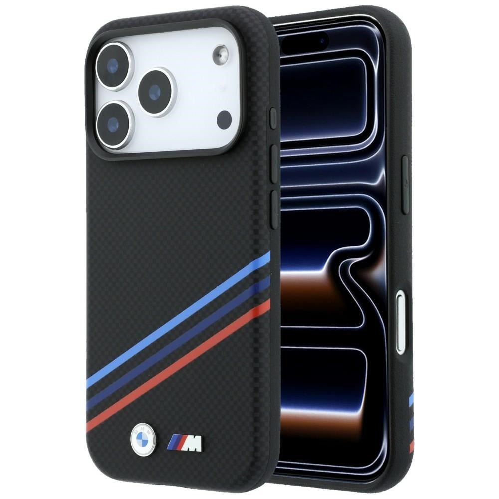 BMW M Quadrille Kevlar Print Tricolor Lines & Metal Logo MagSafe dėklas iPhone 18 Pro Max / 17 Pro Max - juoda -- iPhone...