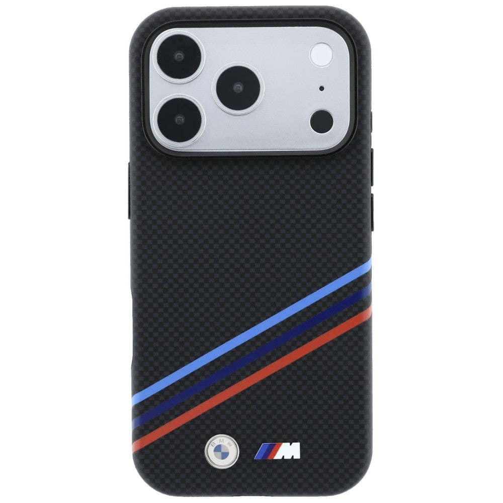 BMW M Quadrille Kevlar Print Tricolor Lines & Metal Logo MagSafe dėklas iPhone 18 Pro Max / 17 Pro Max - juoda -- iPhone...