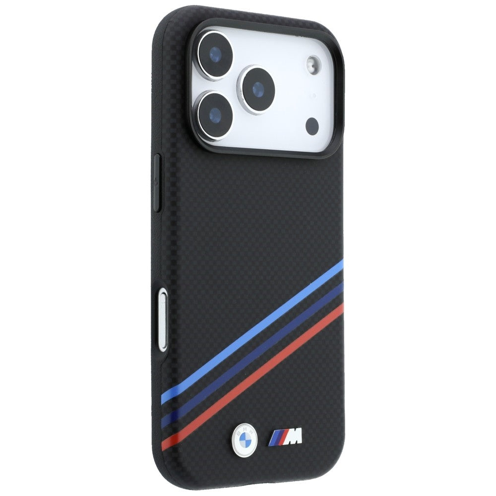 BMW M Quadrille Kevlar Print Tricolor Lines & Metal Logo MagSafe dėklas iPhone 18 Pro Max / 17 Pro Max - juoda -- iPhone...