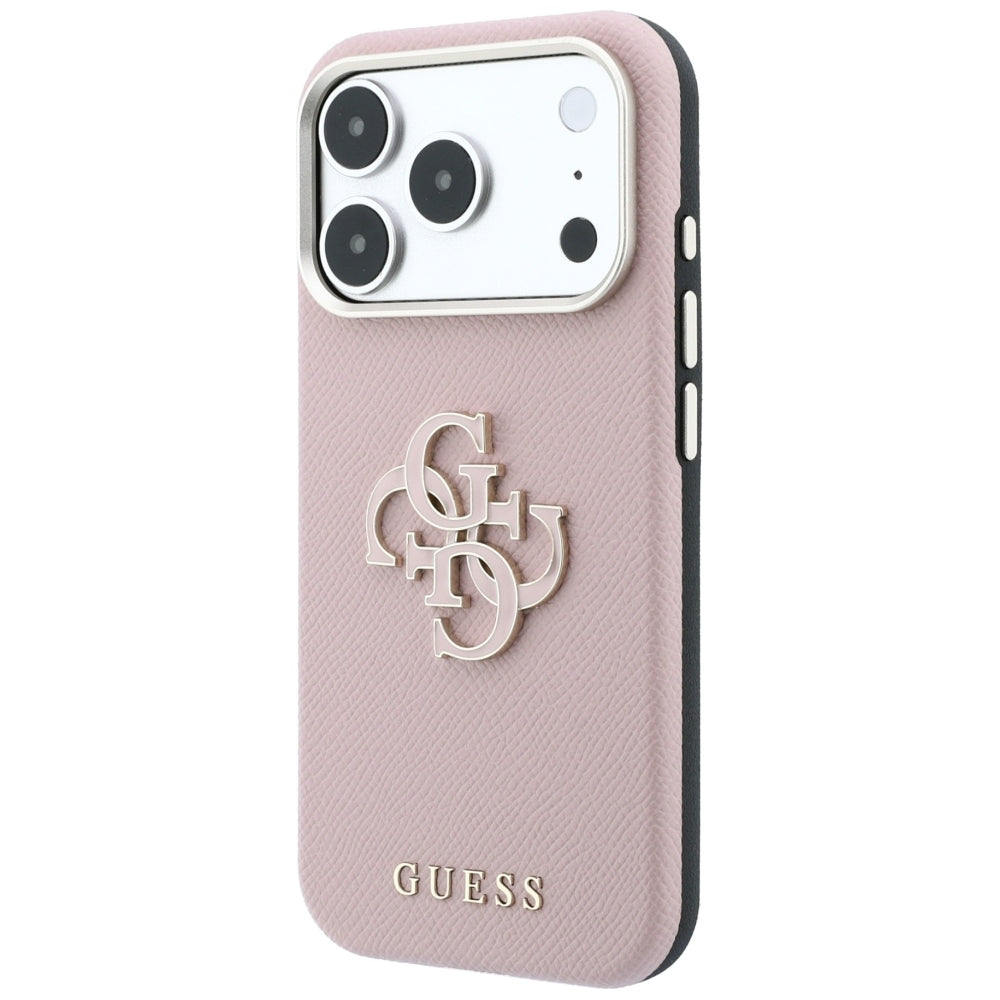 Guess Grained & Big Resin Logo dėklas Apple iPhone 18 Pro / 17 Pro - Rožinė -- iPhone 18 Pro / iPhone 17 Pro