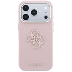 Guess Grained & Big Resin Logo dėklas Apple iPhone 18 Pro / 17 Pro - Rožinė -- iPhone 18 Pro / iPhone 17 Pro