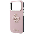 Guess Grained & Big Resin Logo dėklas Apple iPhone 18 Pro / 17 Pro - Rožinė -- iPhone 18 Pro / iPhone 17 Pro