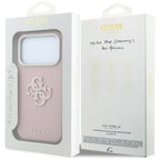 Guess Grained & Big Resin Logo dėklas Apple iPhone 18 Pro / 17 Pro - Rožinė -- iPhone 18 Pro / iPhone 17 Pro