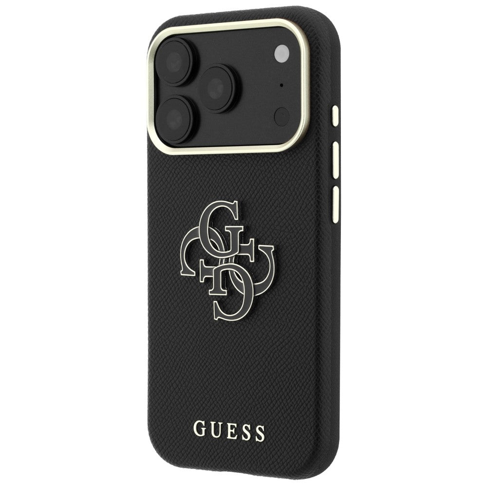 Guess Grained & Big Resin Logo dėklas, skirtas iPhone 18 Pro Max / 17 Pro Max – juodas