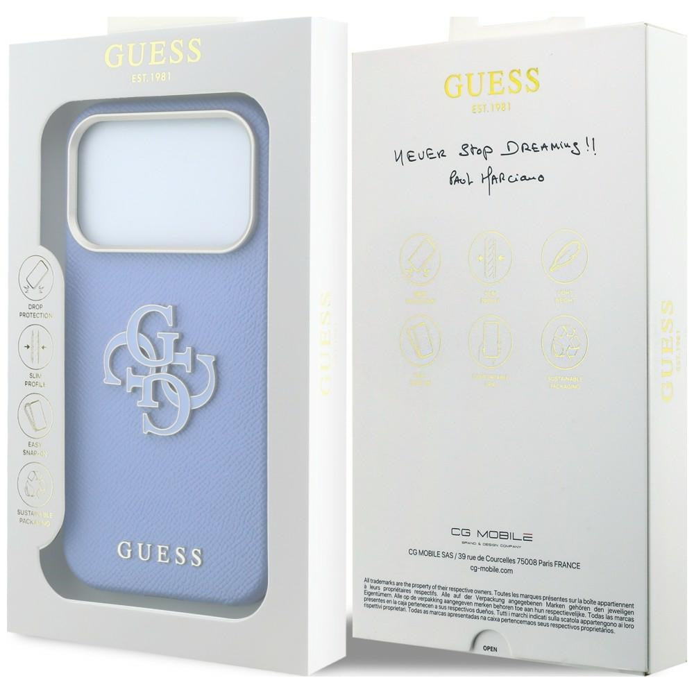 Guess Grained &amp; Big Resin Logo dėklas iPhone 18 Pro Max / 17 Pro Max - Mėlynas -- iPhone 18 Pro Max / iPhone 17 Pro Max